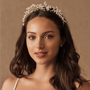 Anthro pearl crown | celestial bride gold pearls headpiece BHLDN Bowie Headband